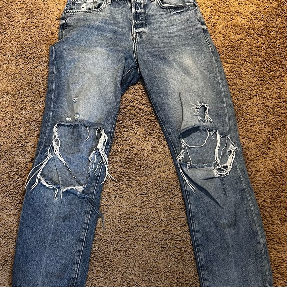 Frame Denim Blue Slim Jeans with Distressed Details